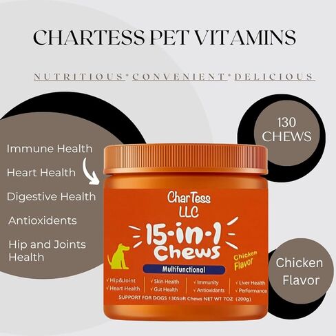 15-in-1 Multivitamin Dog or Cat Chews - Salmon Oil, Immune Support, Heart Health, Hip and Joint Health - 130 Soft Chews in Kuwait