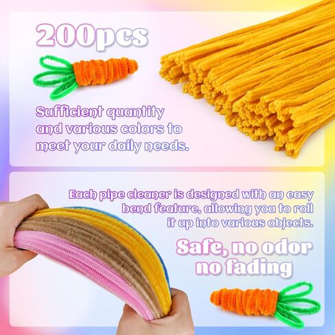 LOKUNN Pipe Cleaners, 200 Pcs Yellow Pipe Cleaners Craft Set, Solid Color Chenille Stems, DIY Arts and Crafts with Adhesive Eyes and Storage Box, Christmas Mother's Day Decoration Art Supplies in Saudi Arabia