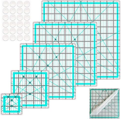 Quilting Rulers, Acrylic Square Rulers (3.5", 5", 6.5", 10.5"), Fabric Cutting Ruler with Non-Slip Rings for Quilting and Sewing in Kuwait