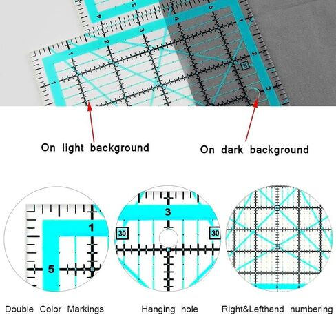 Quilting Rulers, Acrylic Square Rulers (3.5", 5", 6.5", 10.5"), Fabric Cutting Ruler with Non-Slip Rings for Quilting and Sewing in Kuwait