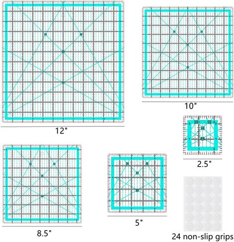 Quilting Rulers, Acrylic Square Rulers (3.5", 5", 6.5", 10.5"), Fabric Cutting Ruler with Non-Slip Rings for Quilting and Sewing in Kuwait