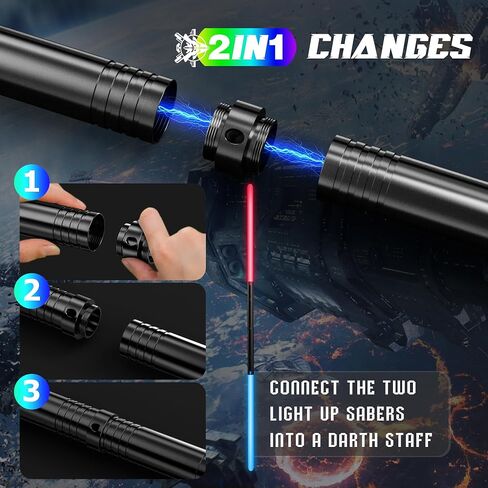 Lightsaber ، Sabers Light with RGB 15 Colore ، Lightsabers USB القابلة لإعادة الشحن مع أجهزة استشعار الصوت وحركة FX ، لعبة Saber Sword Light للأطفال ، هدايا عيد الميلاد في عيد الميلاد ، مقاتلي حرب Galaxy Cosplay ، 2Packs in Kuwait