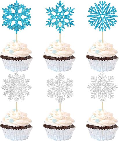 24Pcs Snowflake Cupcake Toppers Glitter Winter Frozen Theme Snowflake Deer Princess Cupcake Pick Decorations for Winter Wonderland Baby Shower Birthday Xmas Party Supplies in Kuwait