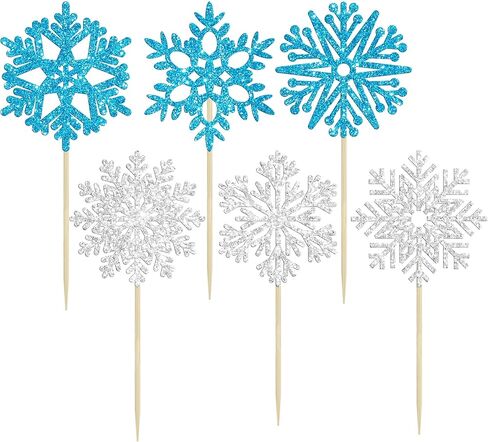 24Pcs Snowflake Cupcake Toppers Glitter Winter Frozen Theme Snowflake Deer Princess Cupcake Pick Decorations for Winter Wonderland Baby Shower Birthday Xmas Party Supplies in Kuwait