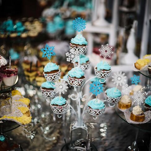 24Pcs Snowflake Cupcake Toppers Glitter Winter Frozen Theme Snowflake Deer Princess Cupcake Pick Decorations for Winter Wonderland Baby Shower Birthday Xmas Party Supplies in Kuwait