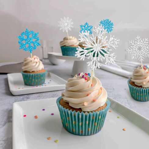 24Pcs Snowflake Cupcake Toppers Glitter Winter Frozen Theme Snowflake Deer Princess Cupcake Pick Decorations for Winter Wonderland Baby Shower Birthday Xmas Party Supplies in Kuwait