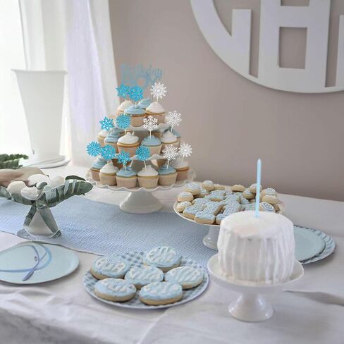 24Pcs Snowflake Cupcake Toppers Glitter Winter Frozen Theme Snowflake Deer Princess Cupcake Pick Decorations for Winter Wonderland Baby Shower Birthday Xmas Party Supplies in Kuwait