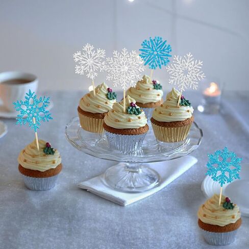 24Pcs Snowflake Cupcake Toppers Glitter Winter Frozen Theme Snowflake Deer Princess Cupcake Pick Decorations for Winter Wonderland Baby Shower Birthday Xmas Party Supplies in Kuwait