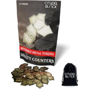 Citadel Black MTG عدادات ولاء قابلة للانعكاس مجموعة من 20 رمزًا معدنيًا - مع حقيبة الرباط ، ورموز معدنية للذهبية العتيقة ، المصممة للسحر: The Gathering