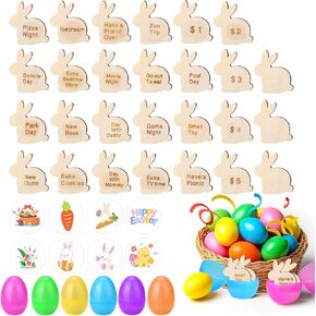 BUSOHA 27 Pack Easter Egg Tokens Set with Plastic Eggs - Rabbit Easter Token with Engraved Sayings Easter Eggs Prefilled Basket Stuffers Gift for Kids Boys Girls