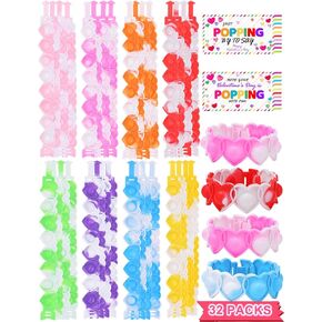 32Pcs Pop Fidget Bracelet Toy with Valentine'S Day Card ,Valentines Classroom Exchange Kit for Kids, Party Favor Supplies for Kids Children