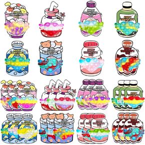 24 Pack Valentines Cards for Kids with Mini Heart Pop Fidget Toys for Boys Girls, Valentines Party Favors Classroom School Exchange Treat Prizes Activity for Class