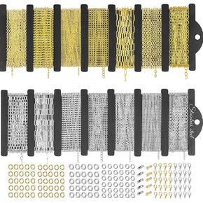 78.7FT 14Style Necklace Chains for Jewelry Making 7 Rolls Stainless Steel Jewelry Chains and 7 Rolls Alloy Jewelry Making Chains with Lobster Clasps and Jump Rings Connectors