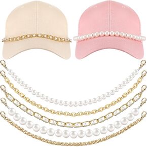 Tondiamo 5 Pcs Trucket Hat Chains Bill Decoration for Women Man Metal Detachable Chains Bulk Trucket Hat Charms DIY Mesh Baseball Cap Truckers Accessories Assorted Styles (Gold,Pearl)