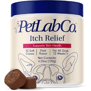 Petlab Co. Itch Relief Chews - دعم للبشرة والمعاطف الجافة ، أحيانًا - مصنوعة مع الكركم ، أوميغا 3 و 6 ، العسل - قد تختلف التغليف باختلاف