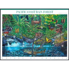 Pacific Coast Rain Forest (Nature of America), Full Sheet of 10 x 33-Cent Postage Stamps, USA 2000, Scott 3378