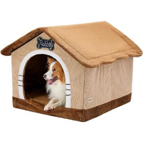Jiupety Indoor Dog House with Frame, Large Dog Cave Bed, Insulated Cozy, Suitable for 50-90 lb, Jumbo (38"×30"×28"), Brown