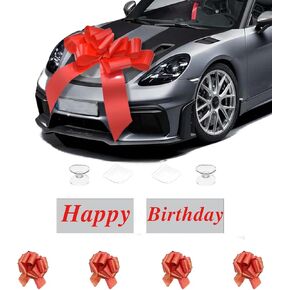 Car Bow 30 inch,Giant Gift Bow with Happy Birthday for Car,Big Bow for Car Huge Car Bow,Big Bow for Gifts with 4 Small Bows-Red