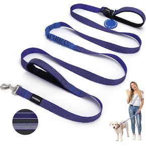 Hands Free Dog Leash with Waste Bag Carrier, 8.2-10ft Adjustable Crossbody/Waist Belt, Starlight Reflective, Anti-Shock Bungee, Wide-Padded Handle for Medium Large Dogs Walking, Running & Hiking