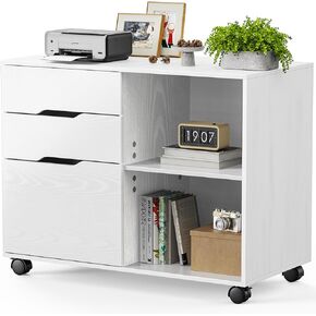 Sweetcrispy 3-Drawer File File Filed Failing Mobile Fluting Under Desk Storage Organizer with Wheels Printer Stand and Open Relves to Home Office ، Whitewood in Kuwait