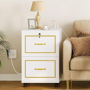 خزانة ملفات درج DWVO 2 مع محطة شحن ، ودخول الخزانة مع القفل والعجلات ، وخزانة الملفات الجانبية لمكتب المنزل ، والأبيض والذهبي in Kuwait