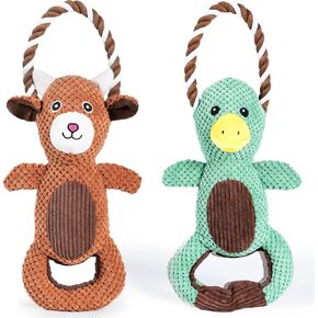 Large Heavy Chewer Dog Toys, Set of Two Oversize Tug of War Dog Toys, Squeaky Dog Toy, Interactive Dog Toys for Small, Medium, and Large Breeds, Great for Retrieving and Cuddling.