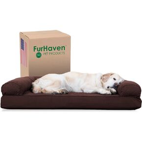 Furhaven Cooling Gel Dog Bed for Large Dogs w/ Removable Bolsters & Washable Cover, For Dogs Up to 125 lbs - Plush & Southwest Kilim Woven Decor Sofa - Black Medallion, Jumbo Plus/XXL