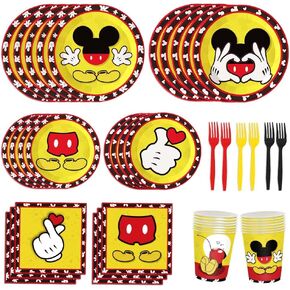 150pcs Mickey Birthday Party Supplies Mouse Party Paper Plates Napkins Cups Forks for kids 1st 2nd Birthday Decorations Severs 30 Guests
