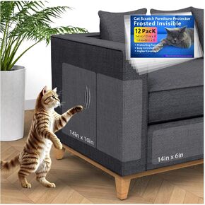 Cat Scratch Furniture Protector 12-Pack – Clear Self-Adhesive Couch Guards – Anti-Scratch Deterrent for Sofa and Upholstery（6+6=12）