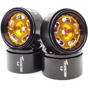 RC 1.0 Beadlock Wheels Offets -2 RIMS Aluminium for AX24 1/18 TRX4M All 1/24 AXIAL SCX24 DEADBOLT RC CRAWLER WEELS ROADES 4PC (Black & Golden)