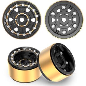 COOWOO 1.0 Inch RC Beadlock Wheels Upgrade Parts for 1/24 SCX24 or 1/18 TRX-4M RC Crawler Cars - Brass, Precision CNC Machined, Enhanced Stability, Traction, and Durability, Black