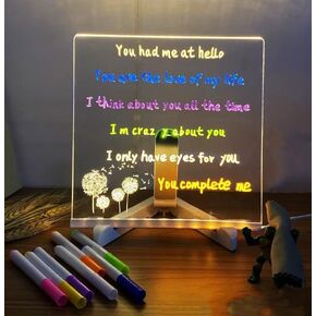 Light up Acrylic Message Board, Led Note Board with Colors, Light up Dry Erase Board with Adjustable Stand Creative Rewritable Message Board DIY Drawing Light Board (7.9 X 7.9“)