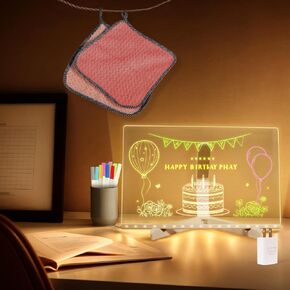 LED Note Board with Colors 11.8" x 7.9", Acrylic Dry Erase Board with Light, Light Up Drawing Board with 12 Markers, Acrylic LED Writing Board with Stand & USB Power Cable with Adapter - Soobeeke