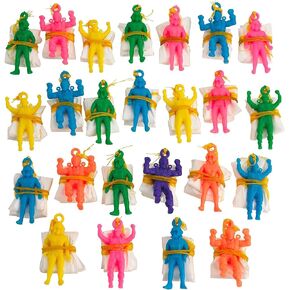 Kicko Mini Vinyl Paratroopers - Pack of 24-1.75 Inch Parachute Men - Assorted Colors Cool Airborne Army Guys Action Figures - for Kids, Boy or Girl Party Favors, Bag Stuffers, Fun Toy Prize