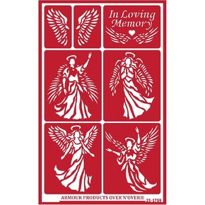 Over'N'Over Reusable Glass Etching Stencils – Durable Self-Stick Designs for Glass, Mirrors, and Ceramics with Armour Etch Cream – 5" x 8" Stencil Sheet - Angels