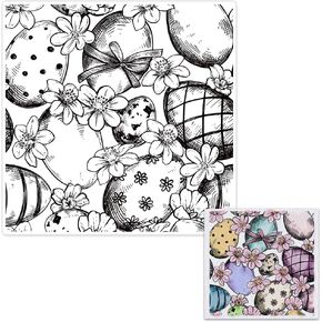 Happy Easter Eggs Bows Background Clear Stamps for Card Making and Paper Craft, Flower Background Clear Rubber Stamps for Easter Card Making Decoration and DIY Scrapbooking