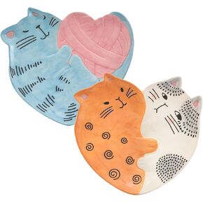 Bico Cartoon Cat Valentine's Day Handpainted Stoneware 11 inch Heart Shape Dinner Plates Set, Set of 2, Microwave & Dishwasher Safe, for Salad, Desserts, Pasta
