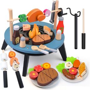 Kids Grill PlaySet ، 45pcs Kids BBQ Grill Playet مع وضع دوار للسيخ ، لعب الطهاة الصغير ، Playset Grill Toy Gift for Boys & Girls 3+