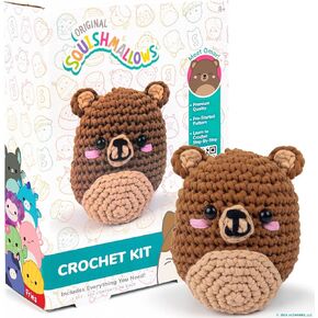 Squishmallow Original Omar The Bear Crochet Kit, Includes Yarn, Crochet Hook, Starter Hooks, Step-by-Step Tutorials, Exclusive Crochet Kit for Beginners, DIY Craft, Crochet Kits, Great Teen Gifts