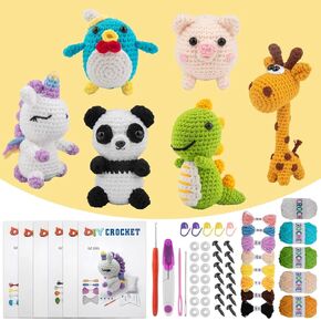 6Pcs Crochet Kit for Beginners, Crochet Animal Kits，Knitting Kit for Kids Adults with Step by Step Videos Tutorials, Knitting Kit for Kids Great Birthday Holiday Gift, DIY Keychain Pendants(Set -02)