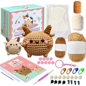 طقم يو كروشيه من Yicbor للمبتدئين-Amigurumi Crocheting Animal Kits مع دروس فيديو خطوة بخطوة ، ومجموعة المبتدئ