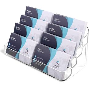 8 Pocket Acrylic Business Card Holder for Desk Clear Stand Desktop Plastic Business Card Display for Exhibition, Home and Office