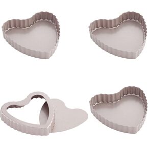 CHEFMADE Mini Tart Pan Set, 4-Inch 4Pcs with Removable Loose Bottom Non-Stick Heart-shaped Quiche Bakeware for Oven and Instant Pot Baking (Champagne Gold)