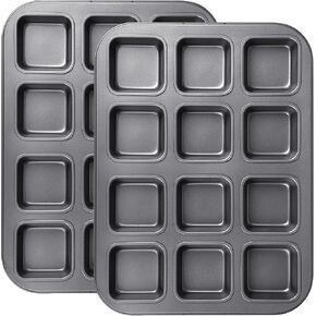 Tiawudi 2 Pack Brownie Pan, Non-stick Baking Bread Pan, Heavy Duty Carbon Steel Mini Muffin Pan, 12-Cavity Loaf Pan