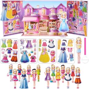 Yuzee Dress Up Dolls for Girls - Paper Doll Dress Up Game Stickers - 35 Piece Role Play Travel Playset, with Magnetic Clothing and Accessories, Stereoscopic Magnetic Box (Amy)