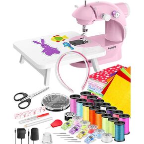 Mini Sewing Machine with 123 Pcs Sewing Kit for Beginners, Dual Speed Portable Sewing Machine with Light and Finger Guard Suitable for Household, Travel (Purple)