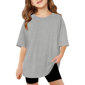 Haloumoning Girls Short Sleeve T Shirts Kids Summer Oversized Tops Casual Crewneck Basic Tees 5-14Y