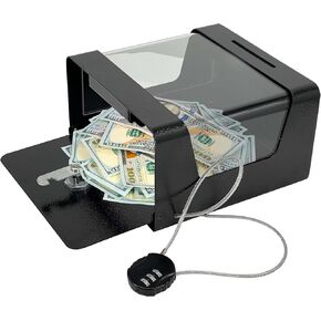 Steel Locking Tip Box - Heavy Duty Secure Tip Jar with Combination Cable Lock - Use for Collecting Donation, Suggestion, Business Card, and More