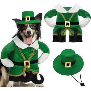 St. Patrick's Day Dog Costume Walking Leprechaun Dog Costume Irish Funny Pet Outfit with Arms Irish Holiday Day Outfit Accessories for Cat Doggy Pet(M)