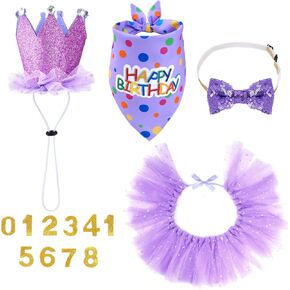 hoyuwak Dog Birthday Party Supplies Girl Dog Birthday Bandana Tutu Set Cute Dog Birthday Hat Bow Tie Set for Large Medium Small Dogs